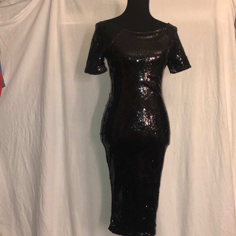 Sequin black short sleeve dress